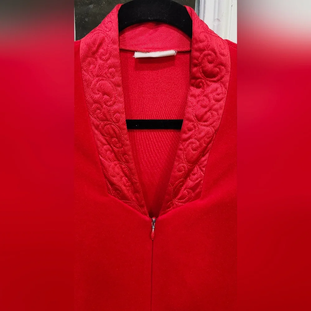 Vintage JCPenney Red Polyester Full Length Robe Quilted Collar & Cuffs Women's S